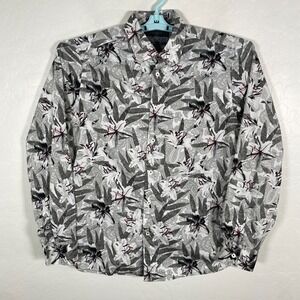 Ted Baker Shirt Mens Medium Gray Button Up Long Sleeve Modern Fit Floral